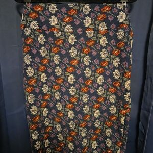 LuLaRoe Floral Pencil Skirt Size L Navy Red Purple Boho Stretch